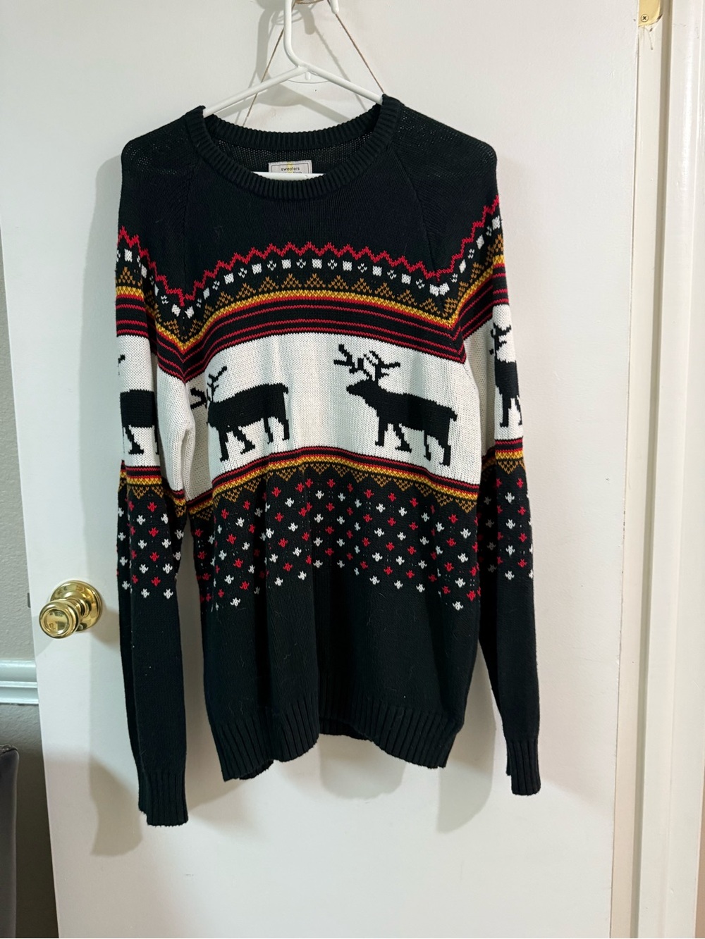 Black Reindeer Pattern Crewneck Sweater - Men's